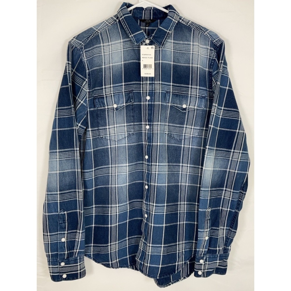 NWT Men's Joe's Jeans Long Sleeve Denim Pearl Snap Ombré Indigo Plaid Shirt‎ - S
